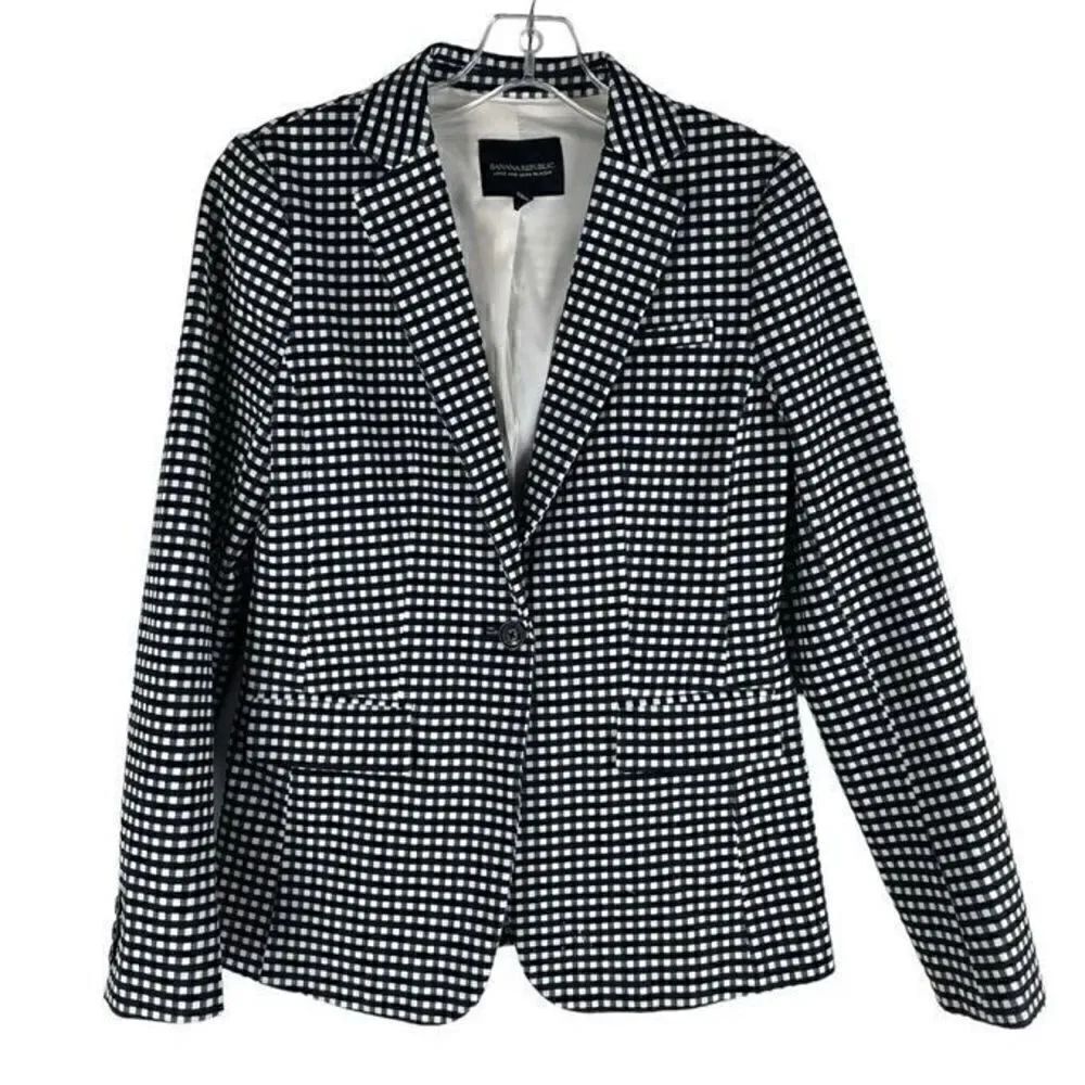 Banana Republic Women’s Size 00 One Button Blazer Black White Gingham Plaid NWOT